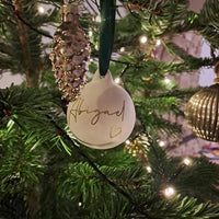 Set Of 3 Personalised Single Name Festive Satin Ribbon Christmas Ceramic White 6cm Baubles