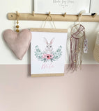 Personalised Pink Wording Floral Bunny Easter Spring Seasonal Wall Home Decor Print