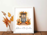 Personalised Autumn At The "Surname" Or “House Number” Watercolour Pumpkins Front Door 2023 Seasonal Wall Home Decor Print