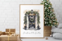 Personalised Christmas At Surname Black Front Door 2023 Winter Christmas Seasonal Wall Home Decor Print