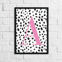 Personalised Dalmatian Pink Name Initial Children's Teenager Dressing Makeup Room Wall Decor Print