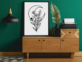 Floral Moon No.3 2022 Boho Hippie Simple Home Wall Decor Print