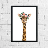 Giraffe Wild Animal Floral Nursery Children's Room Wall Decor Print