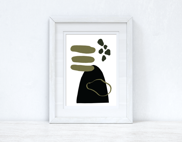 Greens & Black Abstract 2 Colour Shapes Home Wall Decor Print