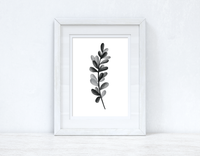 Grey Black Watercolour Leaf Bedroom Home Wall Decor Print