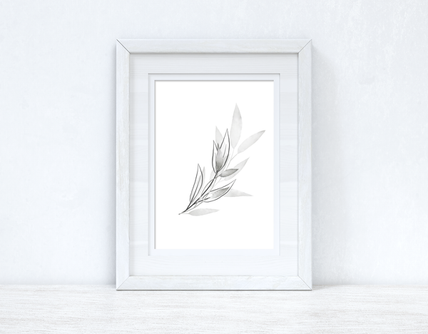 Greys Watercolour Leaves 2 Bedroom Home Wall Decor Print