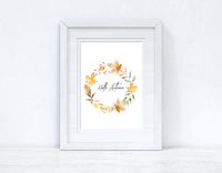 Hello Autumn Watercolour Leaf Wreath New Autumn 2021 Seasonal Wall Home Decor Print