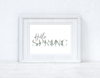 Hello Spring Landscape Greenery Grey Letters Spring Seasonal Wall Home Decor Print