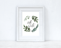 Hello Winter Greenery Pine Wreath 2021 Winter Christmas Seasonal Wall Home Decor Print