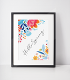 Hello Spring Floral Border 2024 Spring Easter Seasonal Wall Home Decor Print