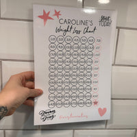 Personalised Name Pink Star Heart Start Today Postive A4 Weight Loss Diet Slimming Chart Tracker Print - st. lb Units - Laminated With Stars