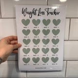 Personalised Weight Loss Tracker Sage Green Heart 20 Week Countdown A4 Weight Loss Diet Slimming Chart Tracker Print