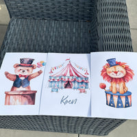 Personalised Name Circus Bear Lion Tent Children's Wall Bedroom Decor Set Of 3 Prints