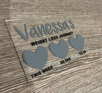 Personalised Name 10x15cm Magnetic Clear Acrylic Heart Whiteboard Weight Loss Journey Sign Plaque & Drywipe Pen