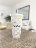 Daisy Tumbler Venti Cold Cup 24oz - With Straw - (Name Can Be Added)