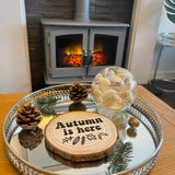 Custom Wording Autumn Seasonal Assorted Designs Wooden Log Disc