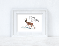 Merry Christmas Reindeer Seasonal Winter Wall Home Decor Print