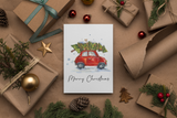 Custom Merry Christmas Tree Car Seasonal Hammered Card & Envelope