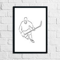 Ice Hockey Player Skating with Puck Vector Silhouette Home Decor Print Front View