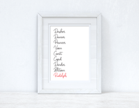 Reindeer Names Christmas Seasonal Winter Wall Home Decor Print