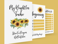 Binded Cute Sunflower Weight Loss & Diet Tracker Journal A4 Diary - Up To 1 Year Measurements Goals Weigh Ins + Lots MORE!