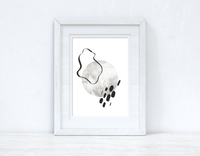 Silver Grey Black Abstract 1 Colour Shapes Home Wall Decor Print