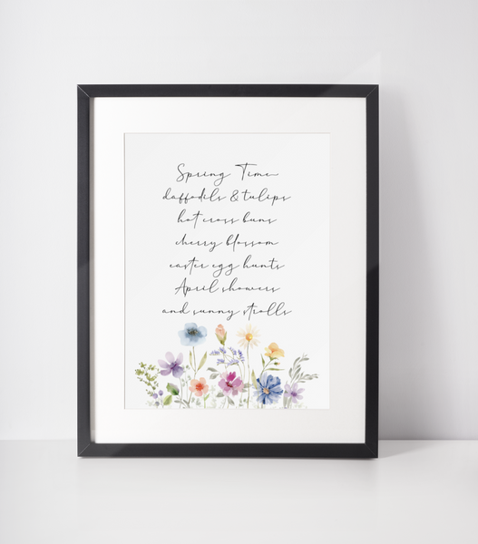 Spring Time List Fancy Font Floral Border 2024 Spring Easter Seasonal Wall Home Decor Print