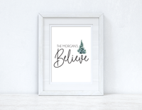 Personalised The Surname Believe Christmas Seasonal Wall Home Decor Print