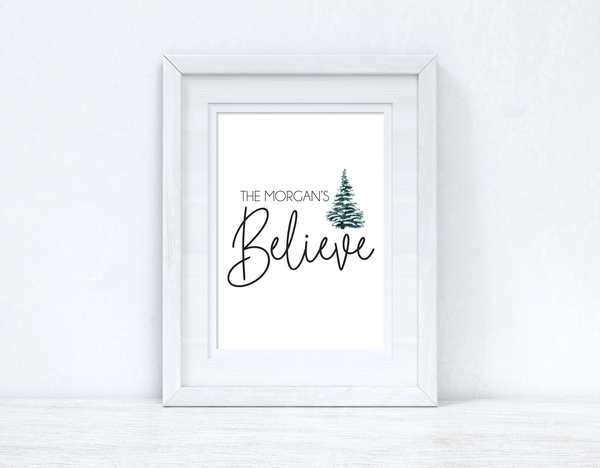 Personalised The Surname Believe Christmas Seasonal Wall Home Decor Print