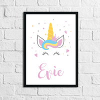 Personalised Pink Font Unicorn Name Cartoon Children's Room Wall Decor Print