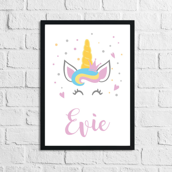 Personalised Pink Font Unicorn Name Cartoon Children's Room Wall Decor Print