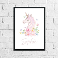 Personalised Watercolour Unicorn Name Children's Room Wall Decor Print