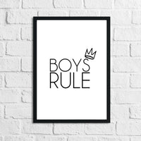 Boys Rule Crown Children's Bedroom Room Wall Decor Print