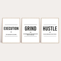 Grind Hustle Execution Inspirational Wall Decor Quote Print Set Of 3