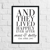 And They Lived Happily Ever After Custom Names & Date Print Home Wall Decor Print