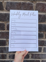 Custom Laminated A4 Weekly Main Meal Planner Menu - Grey & Black + Magnetic Dry-Wipe Pen