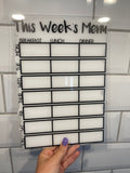 This Week's Menu Food Meal Planner Painted A4 Clear Acrylic Wipeable Sign With Drywipe Pen