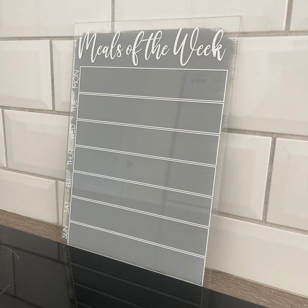 Meals Of The Week Menu Food Meal Planner Painted A4 Clear Acrylic Wipeable Sign With Drywipe Pen