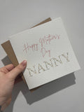 Happy Mothers Day Nanny Pink Floral Letters Mothers Day Cute Funny Humorous Hammered Card & Envelope