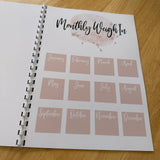 Binded Rose Gold Pink Pretty Weight Loss & Diet Tracker Journal A4 Diary - Up To 1 Year Measurements Goals Weigh Ins + Lots MORE!