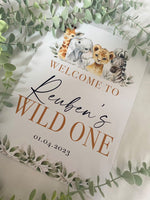 Personalised Wild One Any Name & Date Wild Safari Animals Birthday Party Decor Print