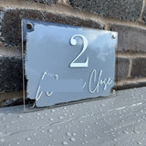 Grey Background House Name/Number High Quality Acrylic Outdoor Or Inside Sign Including Fixtures & Standoffs