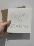 Happy Mothers Day Granny Pink Floral Letters Mothers Day Cute Funny Humorous Hammered Card & Envelope