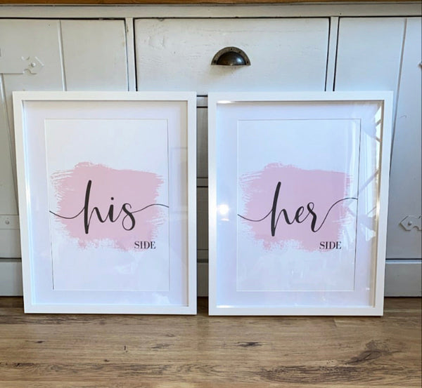 His & Her Side Pink Brush Set Of 2 Bedroom Home Decor Prints