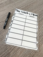 This Week's Menu Food Meal Planner Painted A4 Clear Acrylic Wipeable Sign With Drywipe Pen