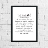 Namaste Definition Inspirational Wall Decor Quote Print