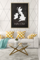 Couples United Kingdom Map with Special Dates & Heart Personalised 2022 Wall Decor Print with 10 New Styles