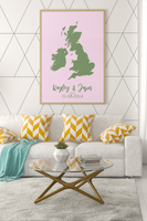 Couples United Kingdom Map with Special Dates & Heart Personalised 2022 Wall Decor Print with 10 New Styles