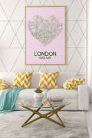 Love Heart Map Any City & Country Personalised 2022 Wall Decor Print with 10 New Styles