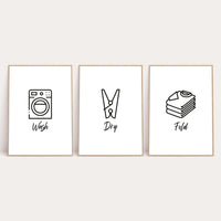 Wash Dry Fold Laundry Room Set Of 3 Wall Decor Prints